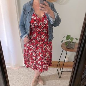 Leota Dia & Co Red Floral ♥️🌺 Wrinkle Free Stretch Dress NWT 1X